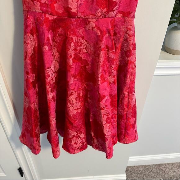 Anthropologie Eva Franco Pink Red Metallic Jacquard Fit & Flare Mini Dress 10P - Picture 9 of 10
